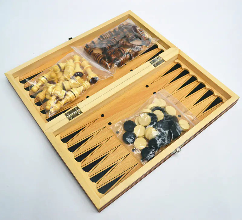 3-i-1 Magnetisk Sjakk-, Backgammon- og Damspill