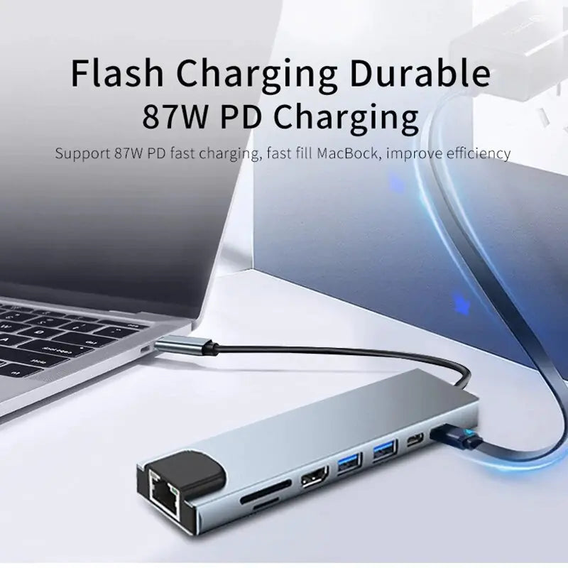 8-i-1 USB C-Hub med 4K HDMI og Kortleser