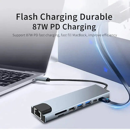 8-i-1 USB C-Hub med 4K HDMI og Kortleser